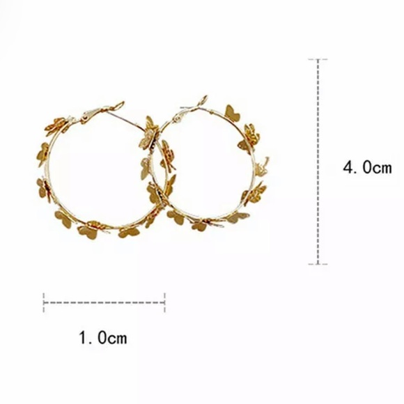 Gold Butterfly Hoop Earrings - Picture 4 of 7